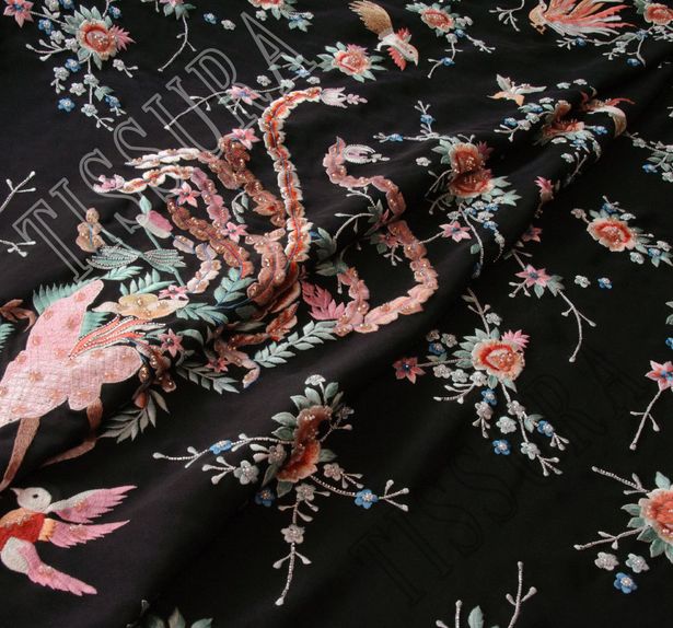 Embroidered Silk Crepe Back Satin #4