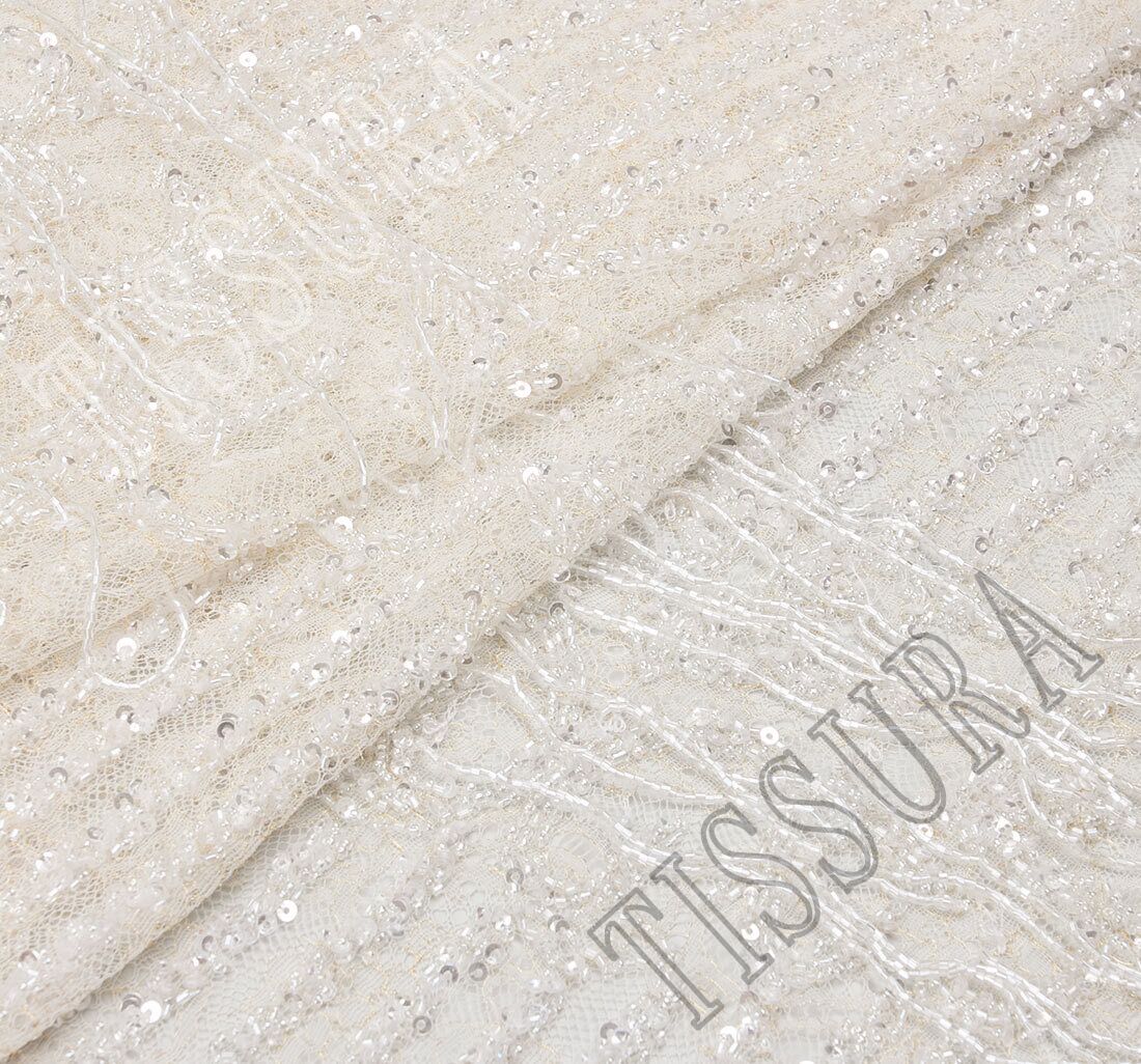 Beaded Chantilly Lace Fabric: Exclusive Fabrics from France by Solstiss,  SKU 00072603 at $66700 — Buy French Lace Online