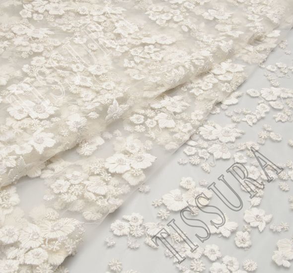 Flower Applique Sequined & Beaded Tulle #1