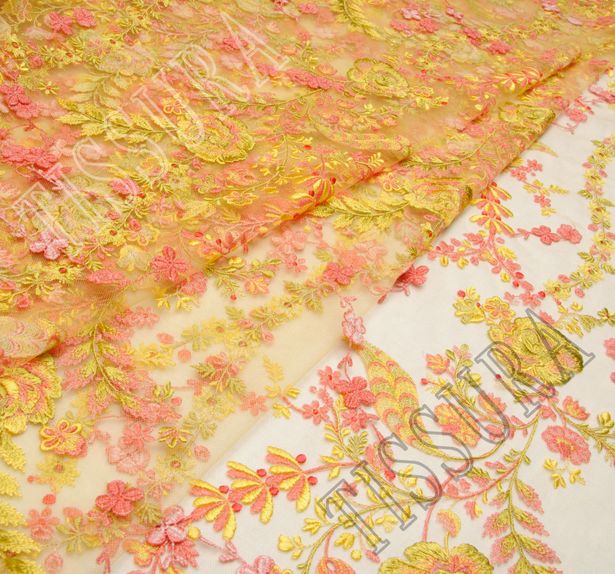 Floral Applique Embroidered Tulle #1