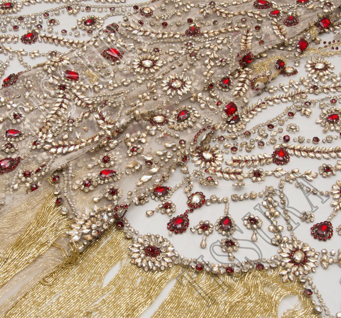Rhinestone Embroidered Tulle Fabric: Exclusive Fabrics from India, SKU  00071633 at $1414 — Buy Luxury Fabrics Online