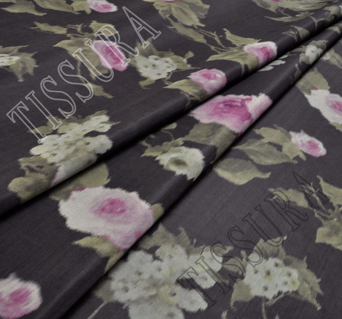 Floral 100/% Silk Taffeta Embroidered Mauve Gray By the Yard 2 Tone
