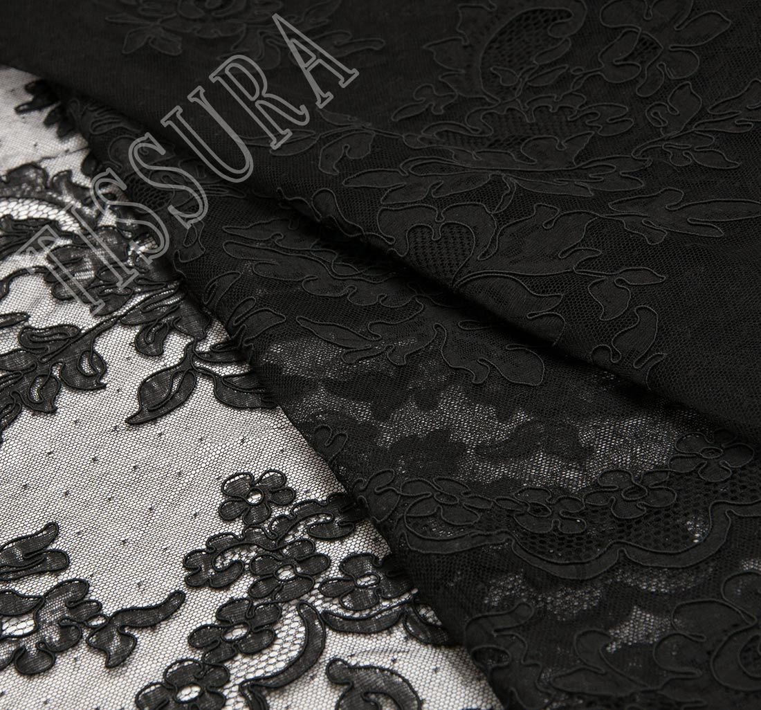 Black Floral Point d'Esprit Netting Fabric