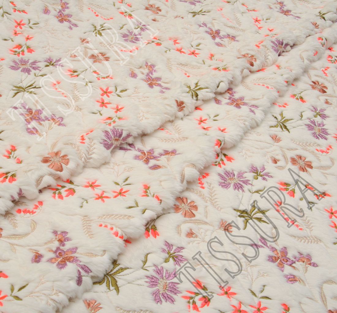 Faux Fur fabric, with a pile to it,with embroidered floral motifs, for  costumes
