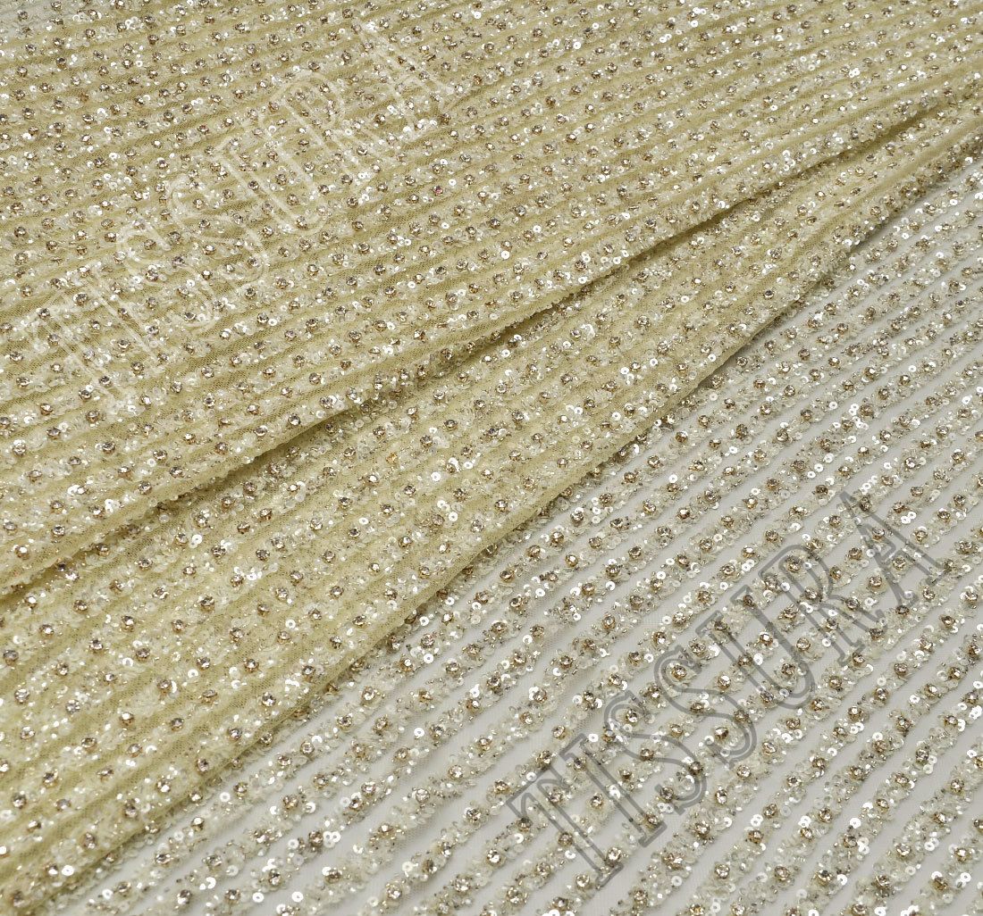 Lt Gold Embroidery Beaded Fabric By The Yard With Sequin Fabric