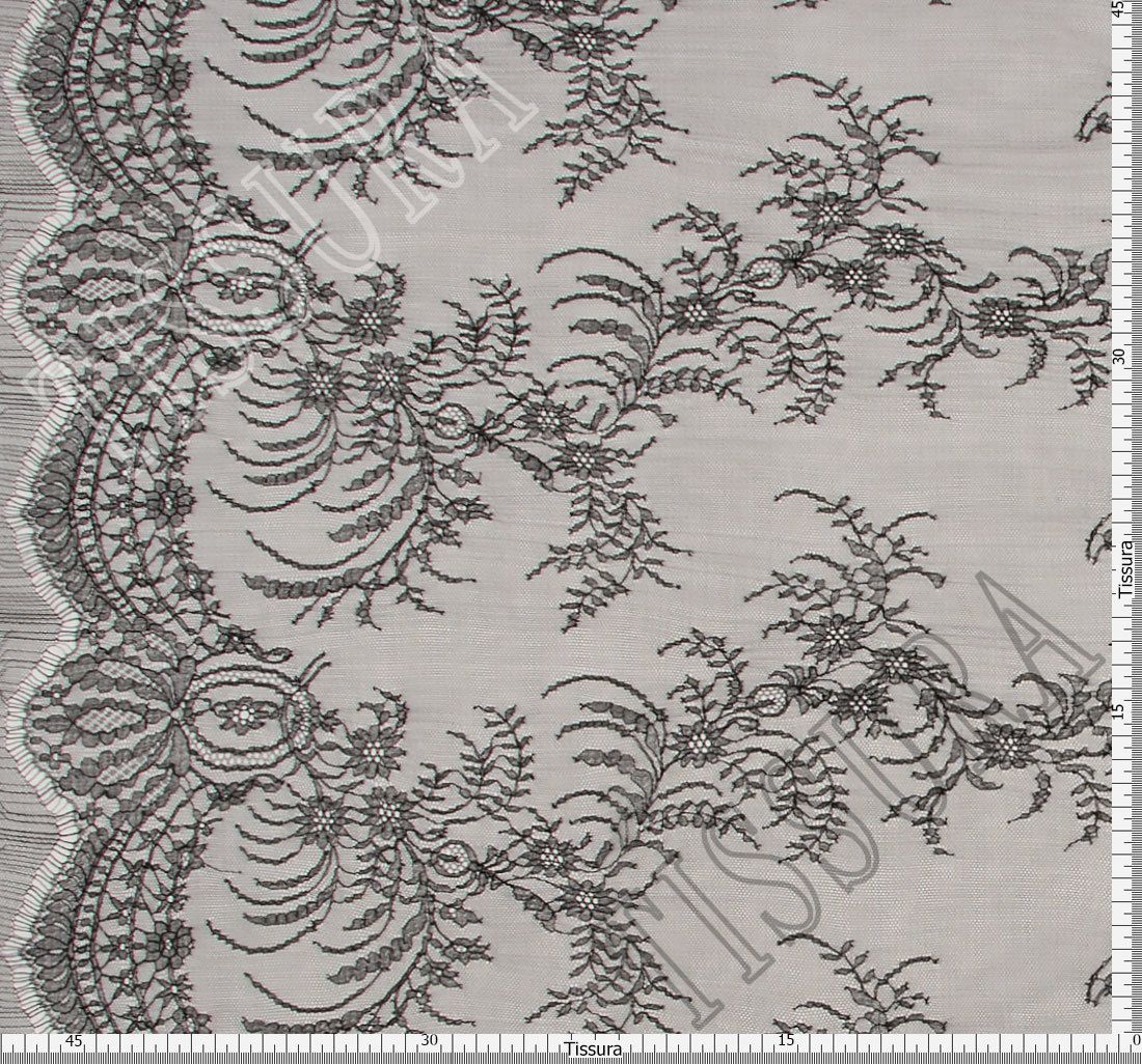 Lace fabric, Double Scalloped Brilliant White Floral Chantilly