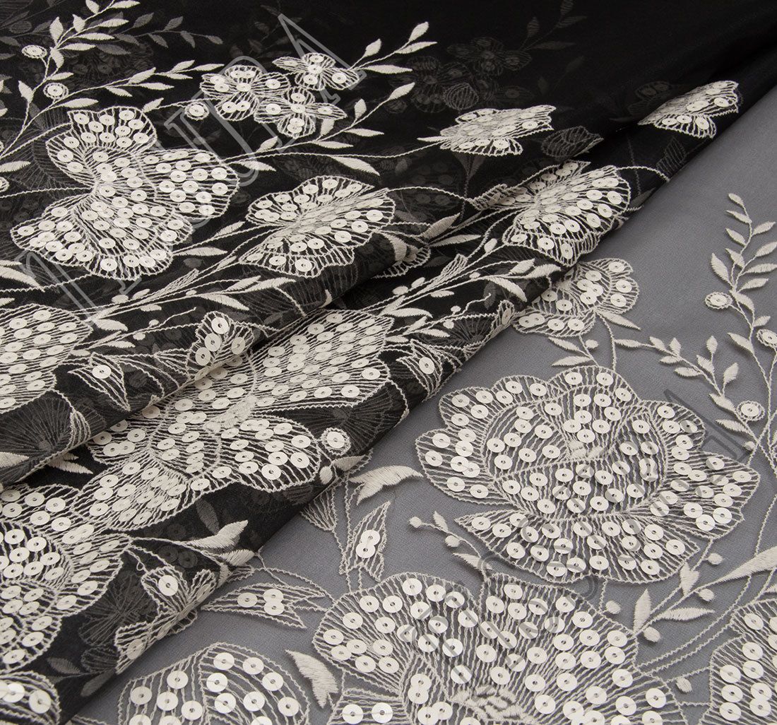 Sequined Embroidered Organza Fabric: Exclusive Fabrics from Switzerland ...