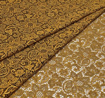Ecru 100% polyester floral and stripes guipure lace fabric