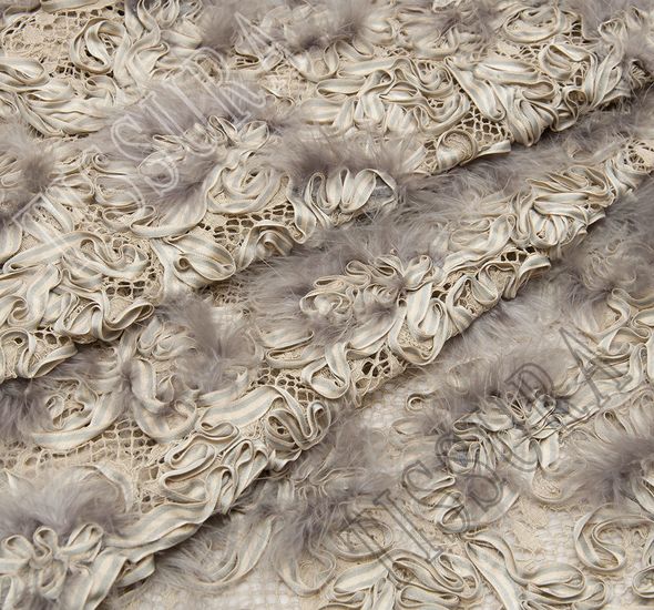 Ribbon & Feather Embroidered Lace #1