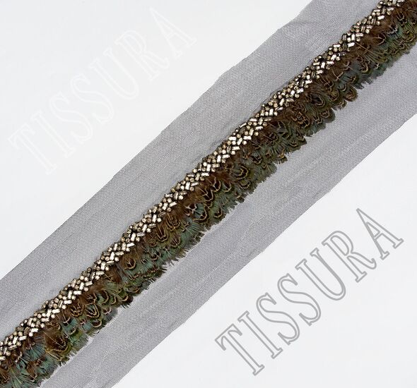 Feather & Rhinestone Embroidered Trim  #1