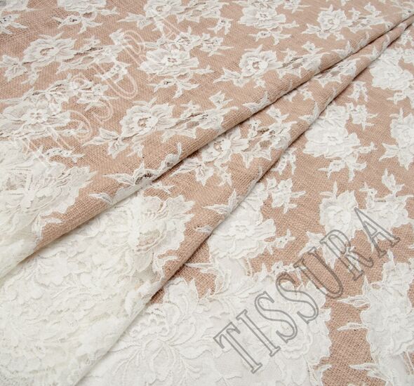 Lace Appliqued Boucle Fabric #1