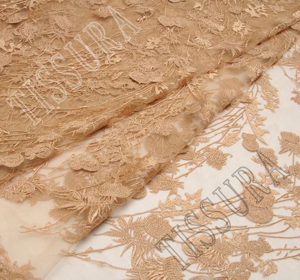 Thistle Applique Embroidered Tulle #1