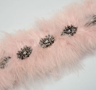 Feather & Rhinestone Embroidered Trim: Exclusive Fashion Feather Trimmings from India Feather & Rhinestone Embroidered Trim #1