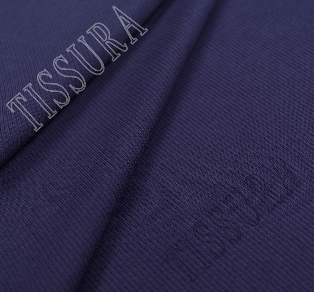 Blue Wool Ribbed Jersey Knit Fabric: 100% Wool Fabrics from Italy