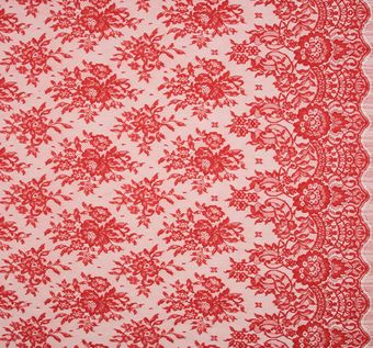 Buy fabric online - French Leavers Lace Red Deadstock Fabric Remnant - lace,  red lace, French lace, fabric, deadstock, remnant, sale