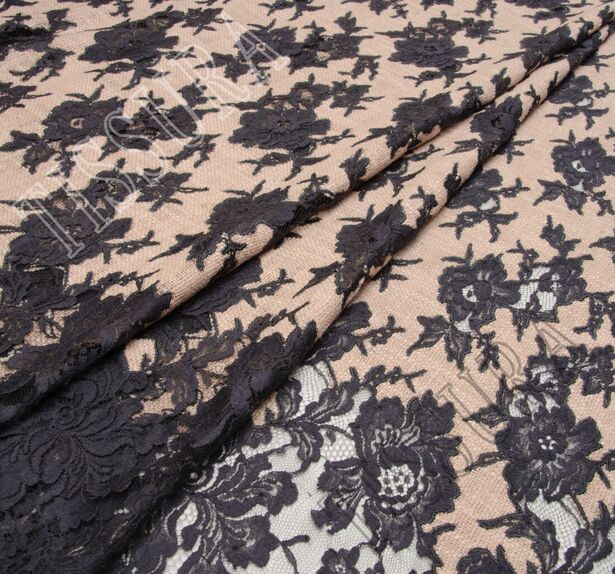Lace Appliqued Boucle Fabric #1