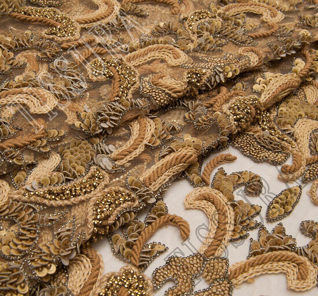Indian Embellished Embroidered Gold Base Tulle net dress fabric 40" Wide M130 