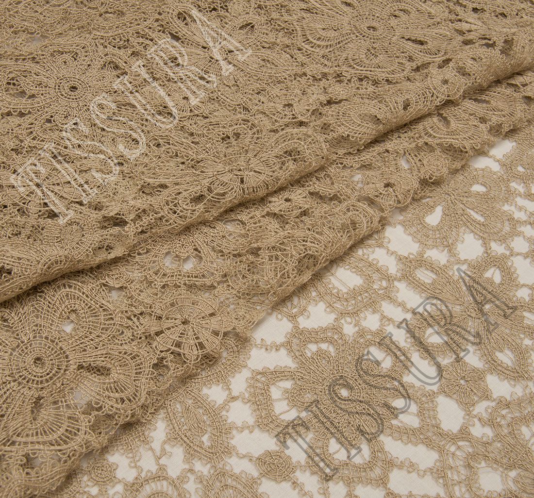 Beige Pure Wool Floral Guipure Lace