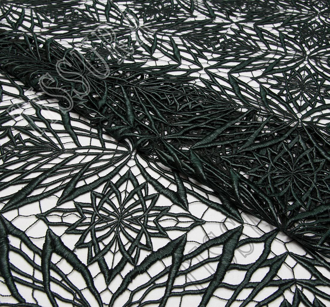 Black Abstract Designed Guipure Lace Fabric