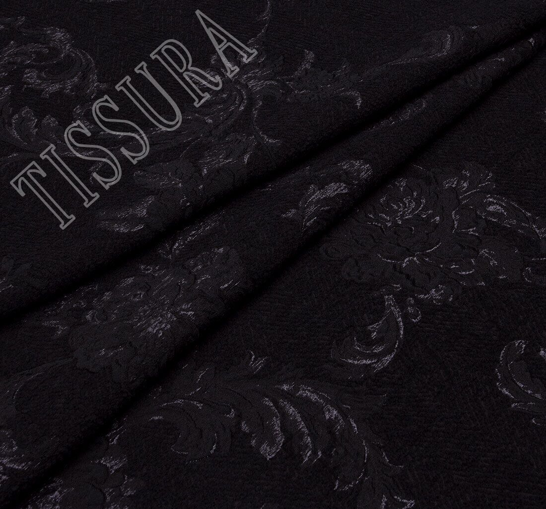 Black Color Brocade Fabric With Black Dragons Jacquard Fabric