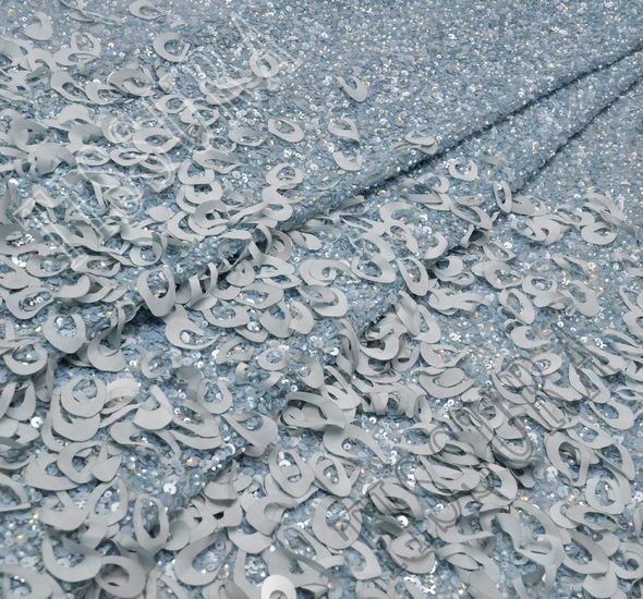 Sequined Applique Tulle Fabric Exclusive Fabrics from India, SKU