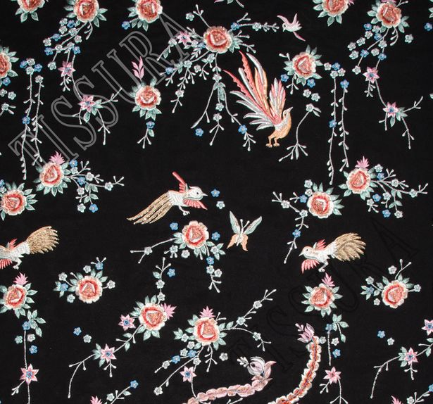 Embroidered Silk Crepe Back Satin #1