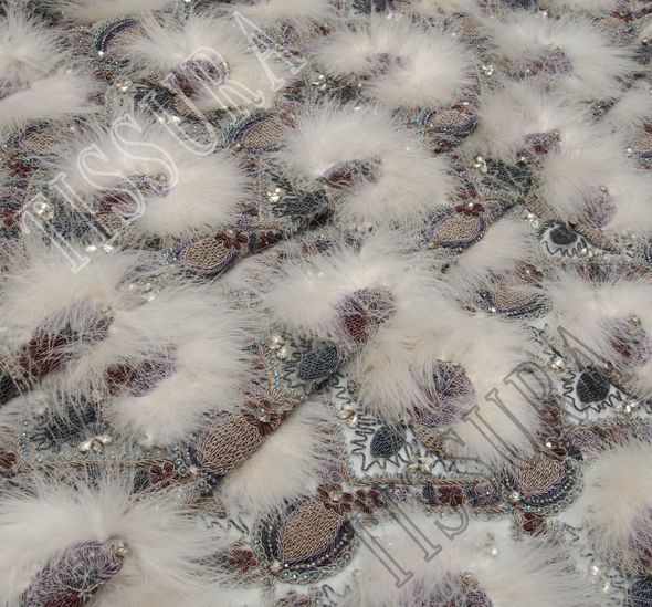 Feather Bead Embroidered Tulle #1