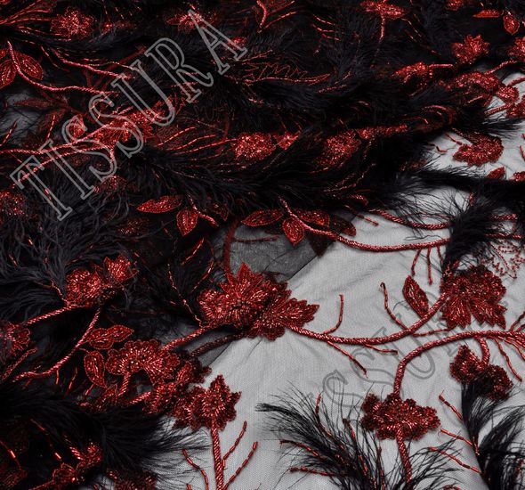 Feather Sequin Embroidered Tulle #1